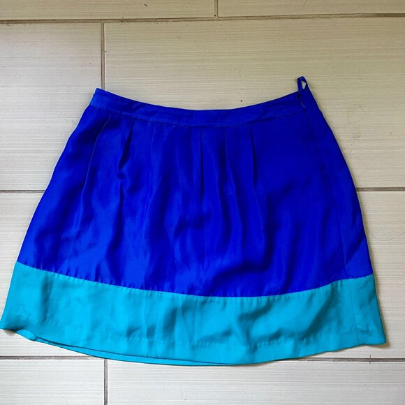 JCREW colorblock turquoise border/blue flare a-line skirt 10 - Picture 3 of 5